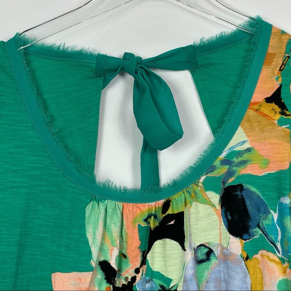 Anthropologie Akemi + Kin Green Floral Top Tie Back 100% Cotton Size Small - Picture 3 of 8
